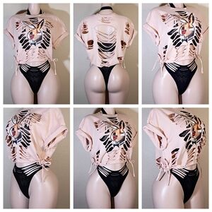 PLAYBOY Distressed Graphic Crop Top in Blush Pink